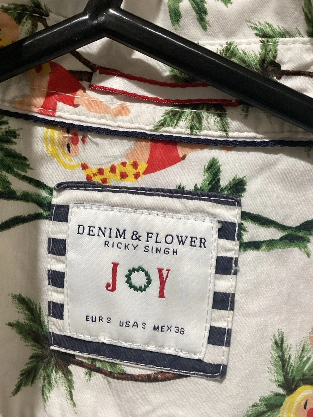 Denim and Flower Youth Tropical Palm Tree and Santa Short Sleeve Shirt